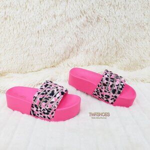 Bali Pink Leopard Platform Sandal Slippers Bling